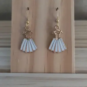 Girly Fun Earrings - 18k Gold Plated Hypoallergenic Gold and White Dress Design for Everyday Wear Clearance