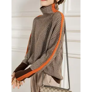 [Fall clothes for women] Plus Size, Women's Plus Size Elegant High Neck Sweater - Winter Warm Sweaters Suitable for Fall/Winter, Cozy Sleeve Blouse, Hand Washable, Casual & Semi-Formal Wear