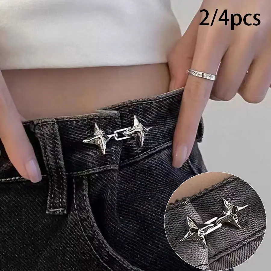2/4 Pairs Non-Sewn Jeans Waist Tightener, Adjustable Waistband, Size Reduction, Detachable Elastic Button Buckle, Sewing Accessory Type, Detachable Buttons, Fixing DIY