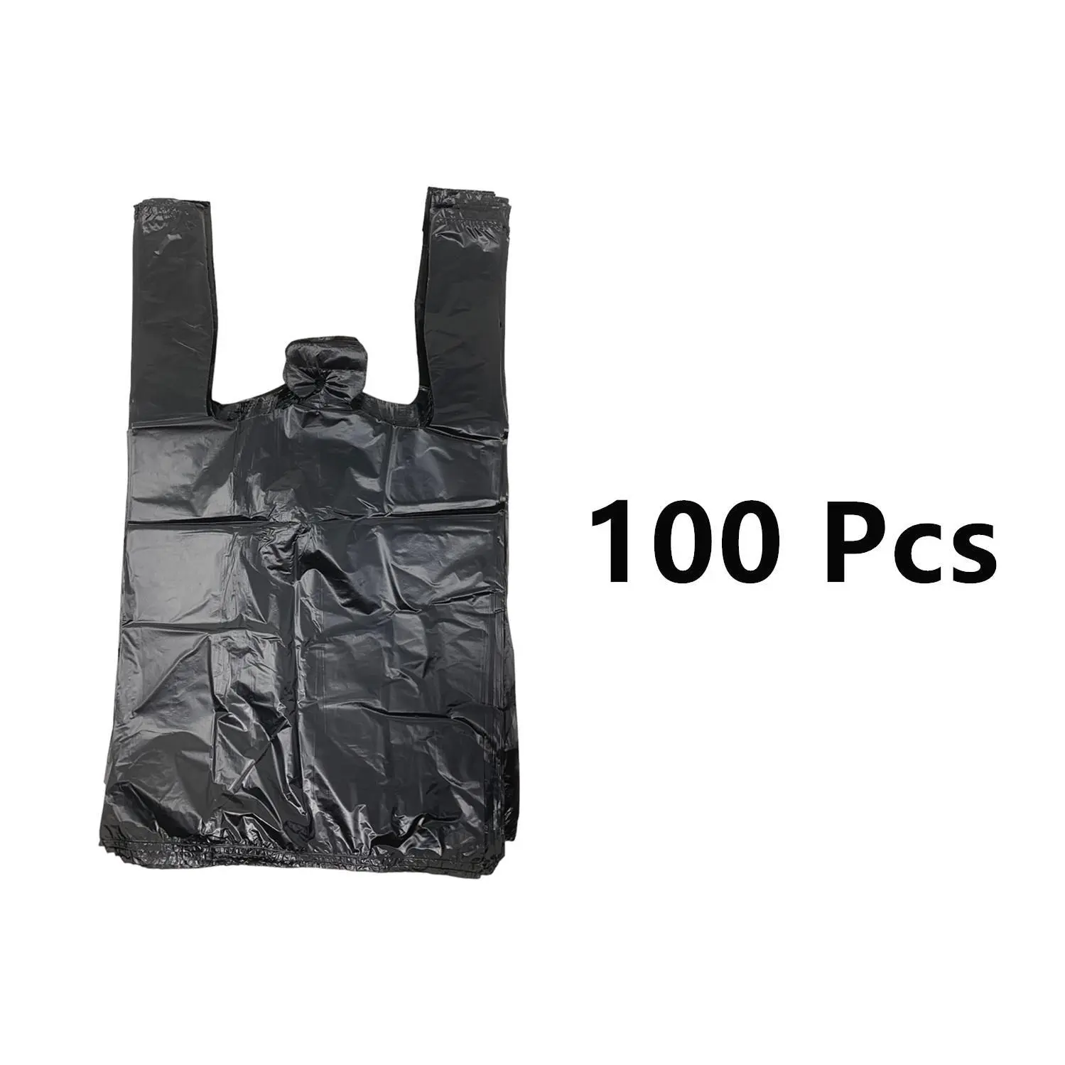 100/500/1000 Small 1/10 T-Shirt Bags Black Plastic Carry Out Shopping Grocery Retail Takeout Merchandise Handle Packaging 15 x 4 x 8.5 Inches