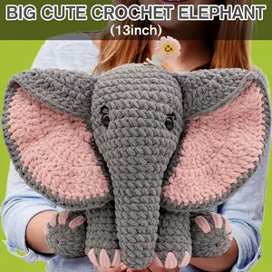 Fashion Creative Cartoon Animal Elephant Crochet Kit Material Pack , Unfinished product, complete with English video tutorials and a full set of toolkits，Beginner Friendly, Includes Video Tutorial, Perfect DIY Gift for Adults and Kids