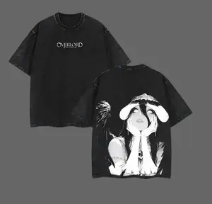 valentine shirts Albedo Overlord Anime Double Printed Vintage Washed Tee Unisex Oversize Anime Manga Washed Heavyweight Cotton T-shirt