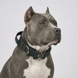 Stealth Black Tactical Dog Collar with Handle - Heavy Duty Anti Pull K9 Training Gear, Quick Release Metal Buckle for Large Dogs, Pitbull, American Bully - Classic Padded Pet Collar