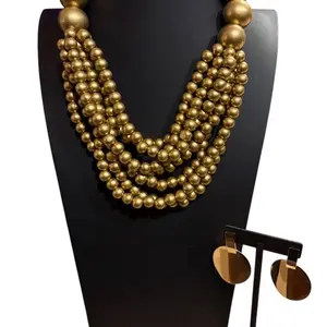Boho Set 3pcs Bestselling Chain Artisan Beaded African Inspired Statement Necklace Earrings for Her Heirloom Gift