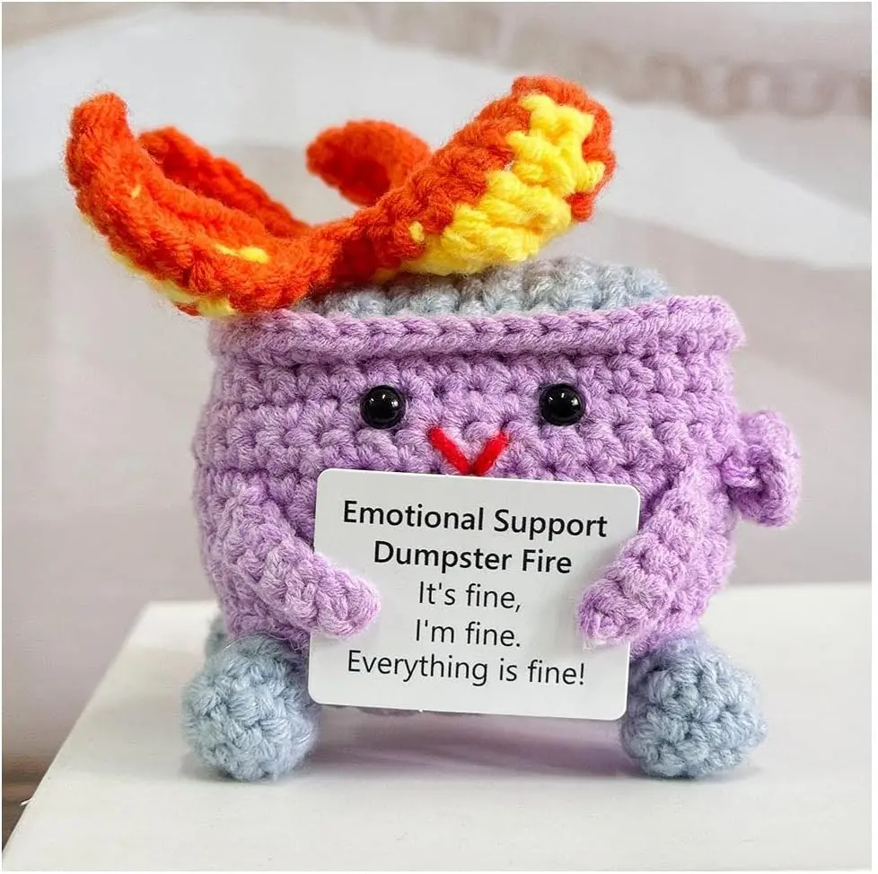 RovyFota Positive Crochet Dumpster Fire Plush – Stress Relief Amigurumi for Adults & Teens, Funny Desk Décor, Emotional Support Gift for Coworkers, College Students, Roommates (Purple) Gift