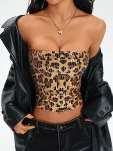 Women's Vintage Leopard Print Sequin Camisole Top