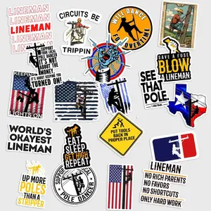 Sticker Pack 20 Utility Lineman Vinyl Sticker, Electrical Worker Waterproof Decal