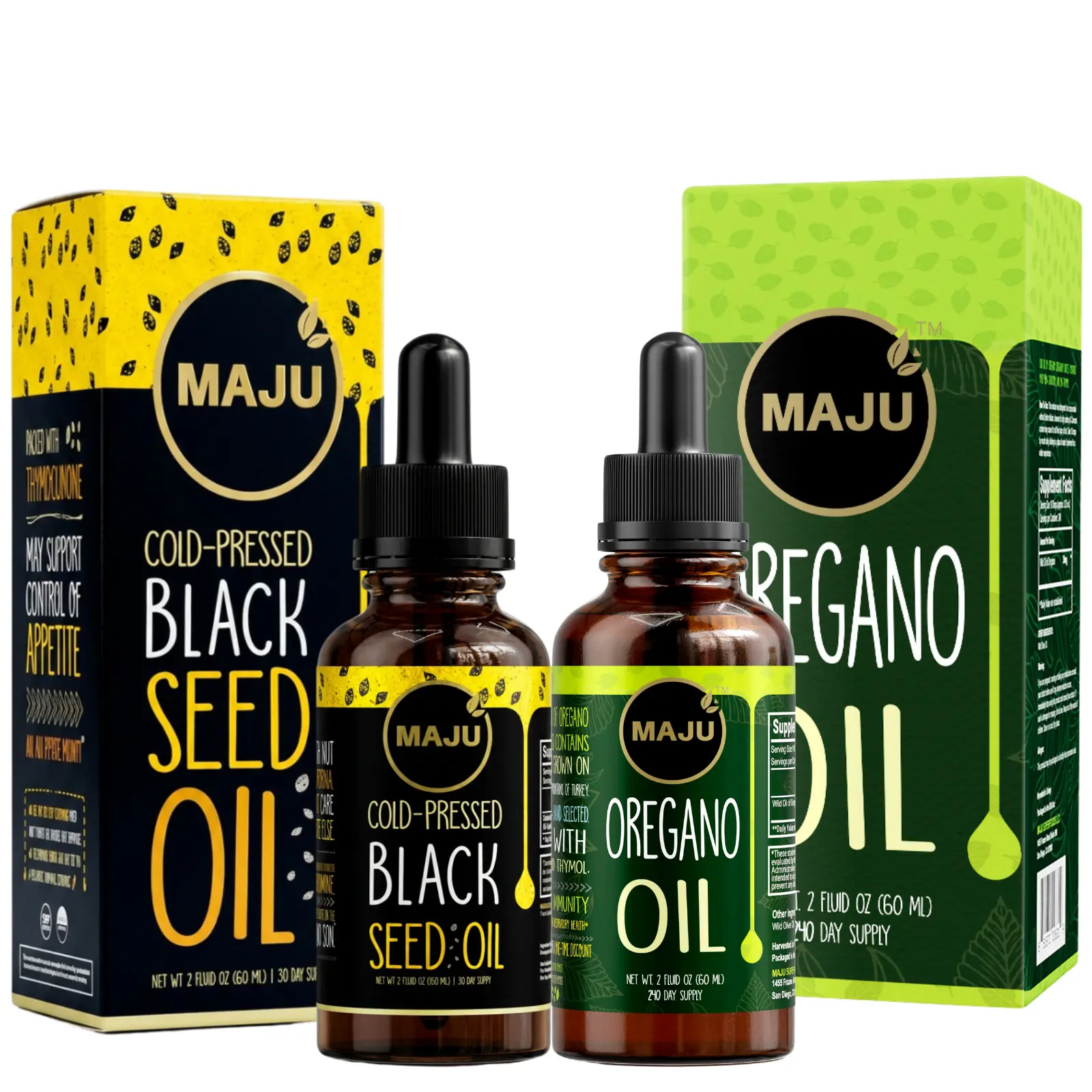 MAJU Black Seed Oil & Oregano - Little Bottle, Big Immunity, Edible Dietary Vitamin, Healthcare Fitness, Glass Bottle, Bathroom Regularity