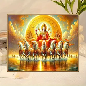 Hindu Golden Deity Mohabarata Canvas Art, 12x16" - Frameless Wall Decor for Home, Office, and Cafe, Perfect for Room Decor