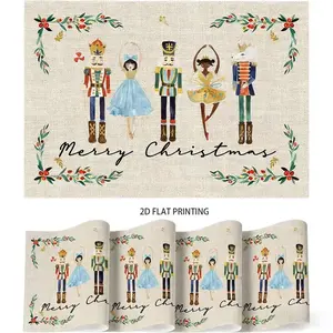 2D flat printing, 2-piece/4-piece/6-piece/8-piece Christmas nutcracker patterned placemat set, 12x18 inches, linen table mat, suitable for party kitchen and restaurant decoration
