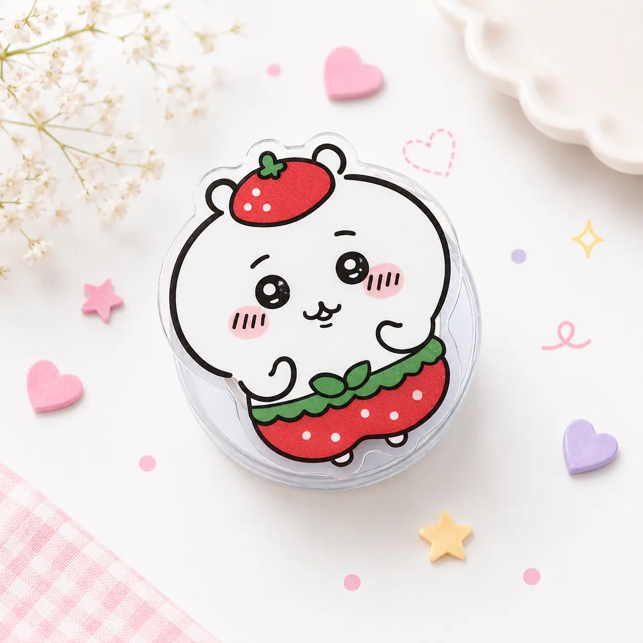 Chiikawa Strawberry Phone Grip - Cute Bear Acrylic Grip Stand - Kawaii Cartoon Phone Holder Gift