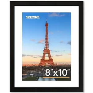 8x10 Picture Frame Black, Tabletop Wall Photo Frame, Minimalist MDF Wood with Plexiglass, 5x7 Photo with Mat, Collage Display, Home Décor, Family Wedding Birthday Christmas Gift