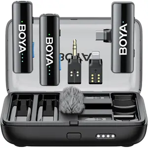 BOYA BOYALINK 2 Wireless Lavalier Microphone for iPhone/Camera/Android/PC, 3-in-1 RX, Mini Lapel Mic, 48kHz 24bit, 1000ft, 30h Use, 2 Level Noise reduction, Clip on Mic with USB-C/Lightning/3.5mm Plug