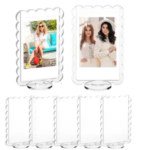 5 PCS Acrylic Scalloped Photo Frame Set – 2x3 Inch Double-Sided Mini Picture Frames with Base, Clear Desktop Photo Display Stand, Vertical Acrylic Picture Holder for Film Photos & Decorative Ornaments, Birthday&Festive Gifts