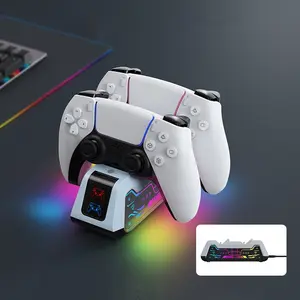 Ps5 Controller Charging Station for Dual Controllers, Compatible with Playstation 5 Console, 9 LED Lights and Power Switch
