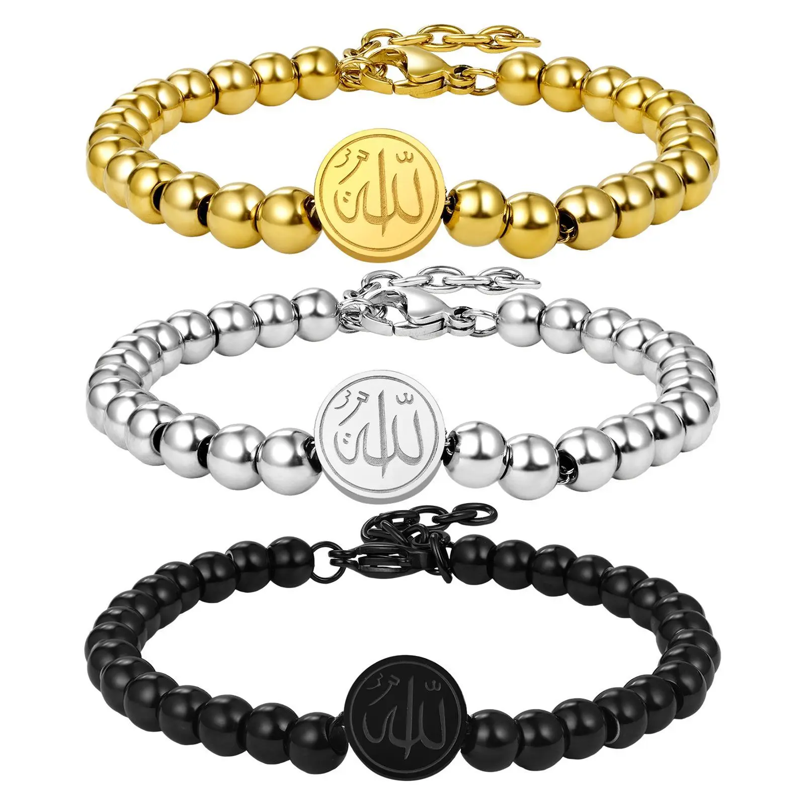 OIDEA Allah Bracelet for Men and Women, Stainless Steel Ethnic Bead Chain, Daily Islamic Jewelry for Ramadan and Eid Gifts