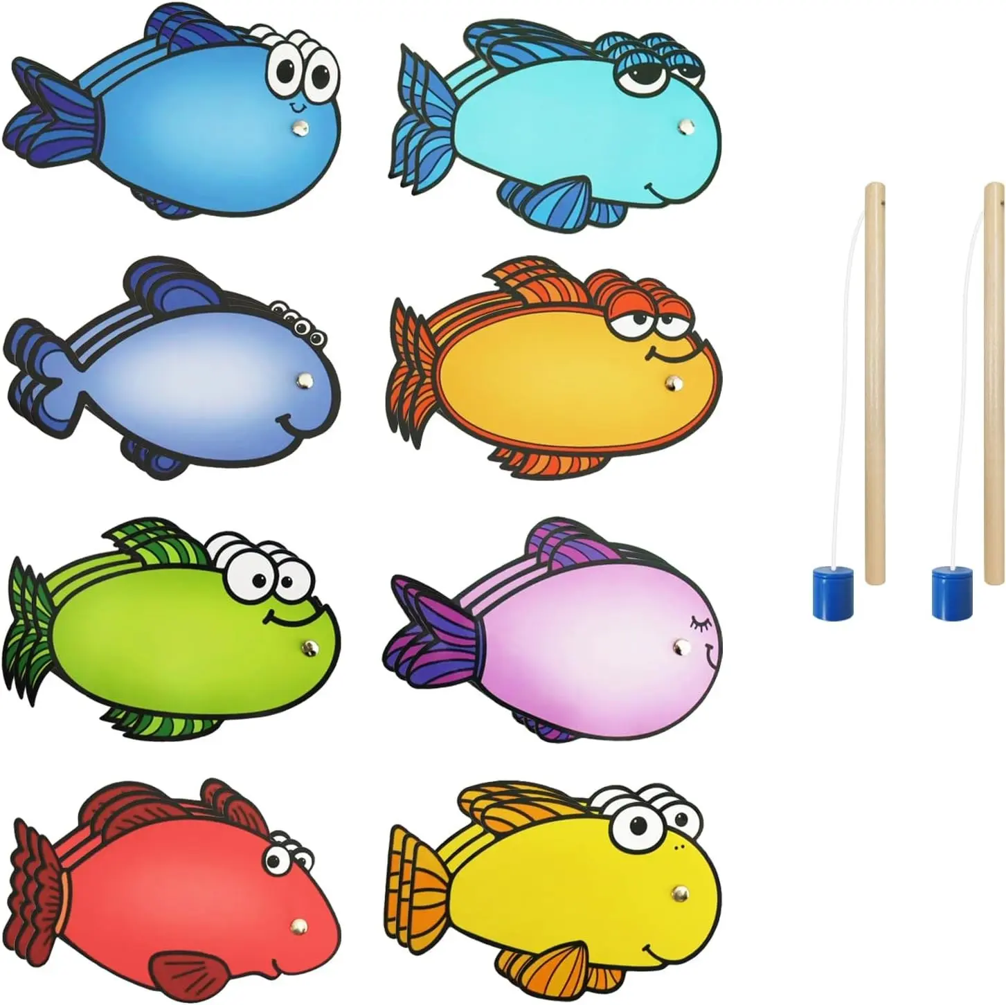 Magnetic Fishing Game, 24 Dry Erase Fish and 2 Wooden Toy Fishing Pole Sight Word Games Educational Toys for Kids, Kindergarten & Family