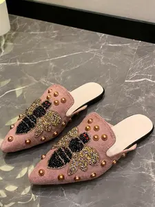 Women's Water Drill Animal Decor Fashion Casual Mules Flat Shoes, Fall New Style, Valentine's Day Special Offer