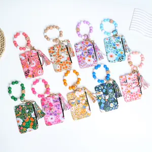 Boho Style Beaded & Tassel Decorated Keychain with Flower Pattern Wallet, Multifunctional card holder, Trendy Keychain, Chic Gorgeous Keychain for Key & Bag Decor