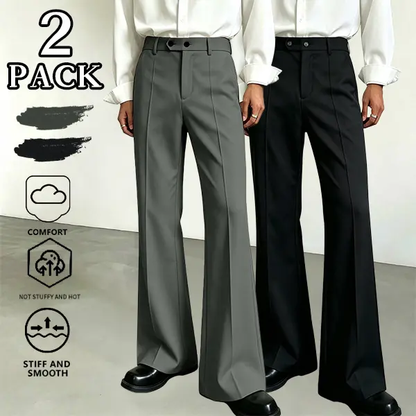Men’s two-piece high-waisted double-breasted suit set with a smooth drape and slight flare, featuring a zip fly; long formal overcoat for business commuting.