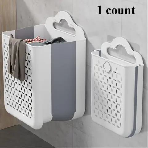 Foldable Laundry Basket, Folding Laundry Basket, Collapsible Laundry Hamper, Wall Mounted Storage Basket, Modern Durable Plastic Storage Basket for Clothes, Toys, Snacks, Fruits, Clothes Baskets, Laundry Bin