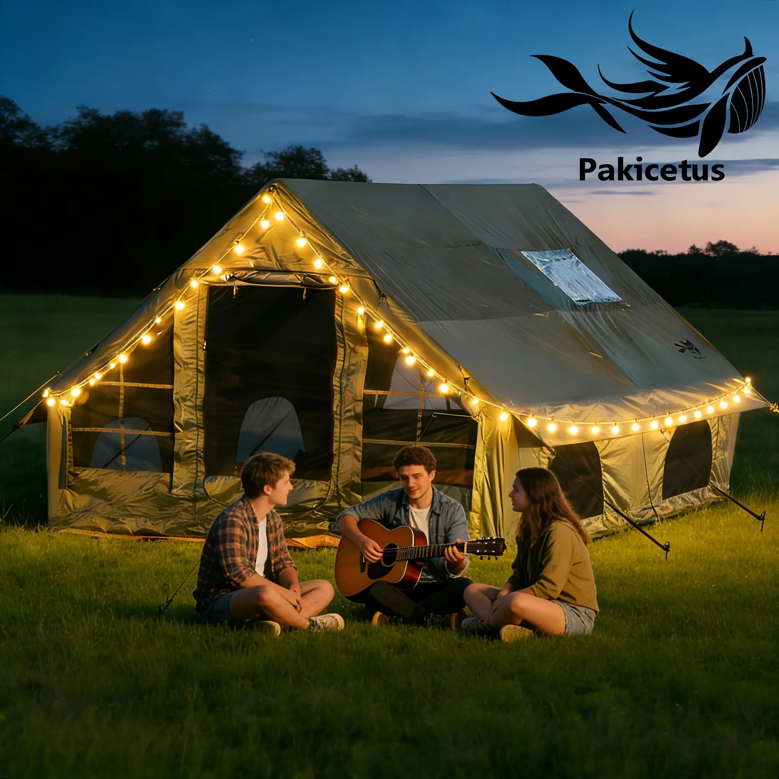 Large Inflatable Camping Tent with Skylight, Hot Tents for Camping with Stove, Tienda De Campa Para Adults, Quick Setup Inflatable Camping Tent for 4-6 Person Families, Oxford Cloth Material, All-season, Camping Essentials