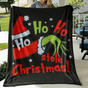 Comfortable Christmas Anime Grinch Gift Blanket, Flannel Blanket for Holiday Gifts, Soft Multi-Size Blanket, Perfect Home Use