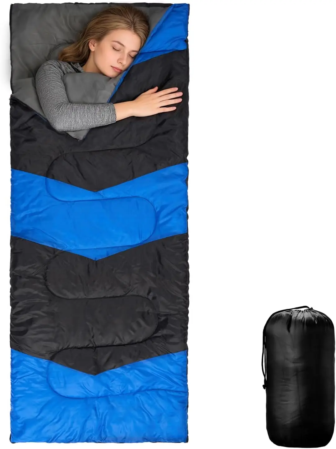 Envelope Sleeping Bag for Adults Big & Tall, 3-Season Lightweight Waterproof Polyester for Outdoor Camping & Backpacking, with Compression Sack, Outdoor Camping Supplies, Adjustable Drawcord, Sleep Sacks, Snug Fit, Waterproof Shell