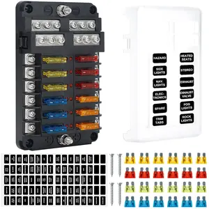 12 Way Fuse Block, 12V Marine Fuse Panel with LED Indicator, Waterproof Fuse Box for Cars, Boats, RV, Truck, Yachts, 24 Fuses (5A/10A/15A/20A) & Stickers Included