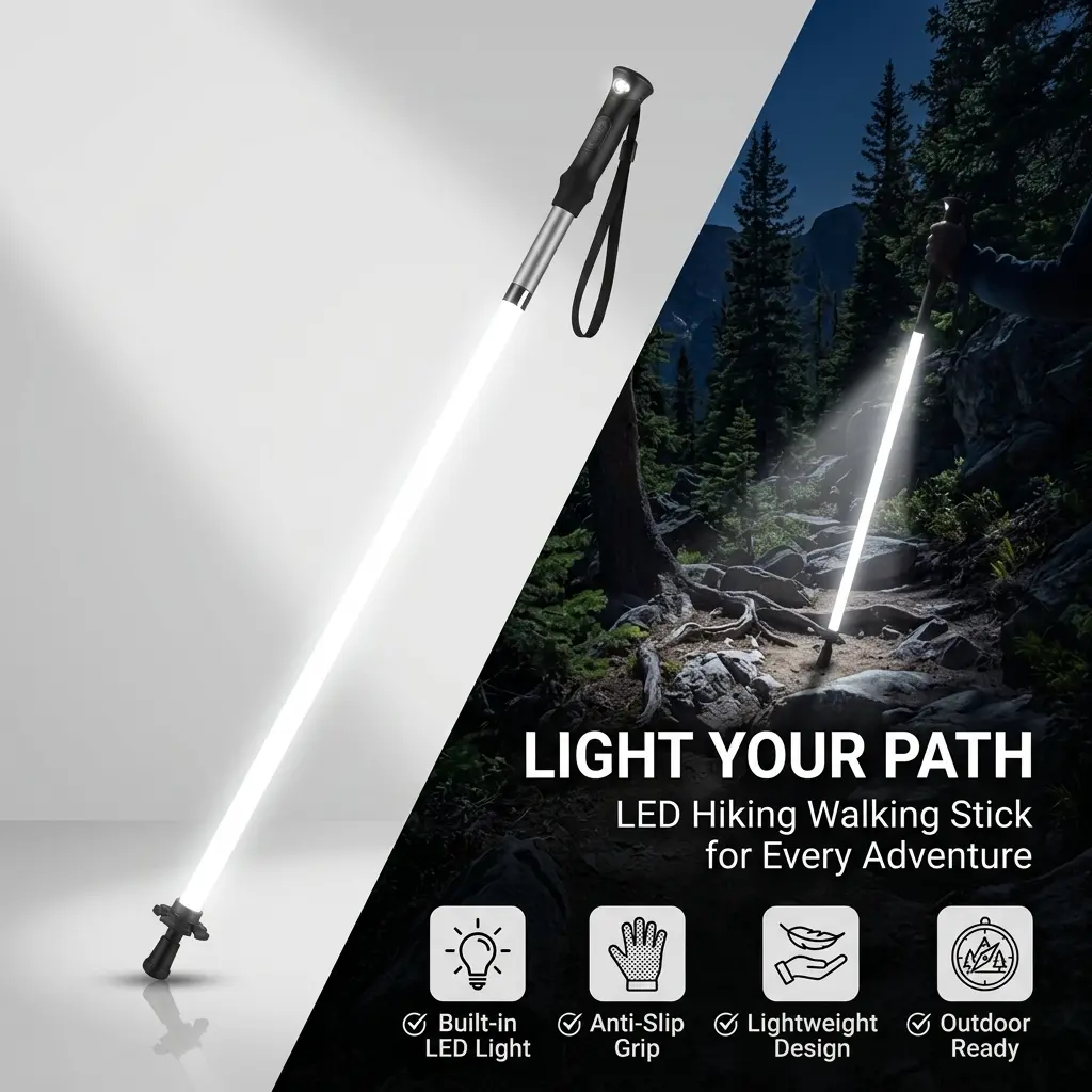LED Hiking Stick, Laser Saber Style Trekking Pole in Lightweight Aircraft Aluminum, Adjustable for Night Hiking, Backpacking & Evening Walks