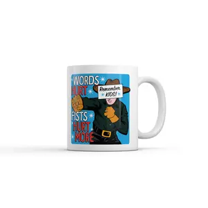 Words Hurt Fists Hurt More Mug Funny Sarcastic Graphic Novelty Coffee Cup - 11oz Funny Coffee Mugs Ceramic Printed Drinkware Cup
