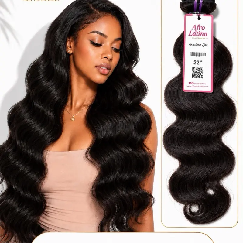 Afro Latina Brazilian Hair - 100% Virgin Human Wavy Curtain Extensions 95/100g Soft Wave Unchemically Treated