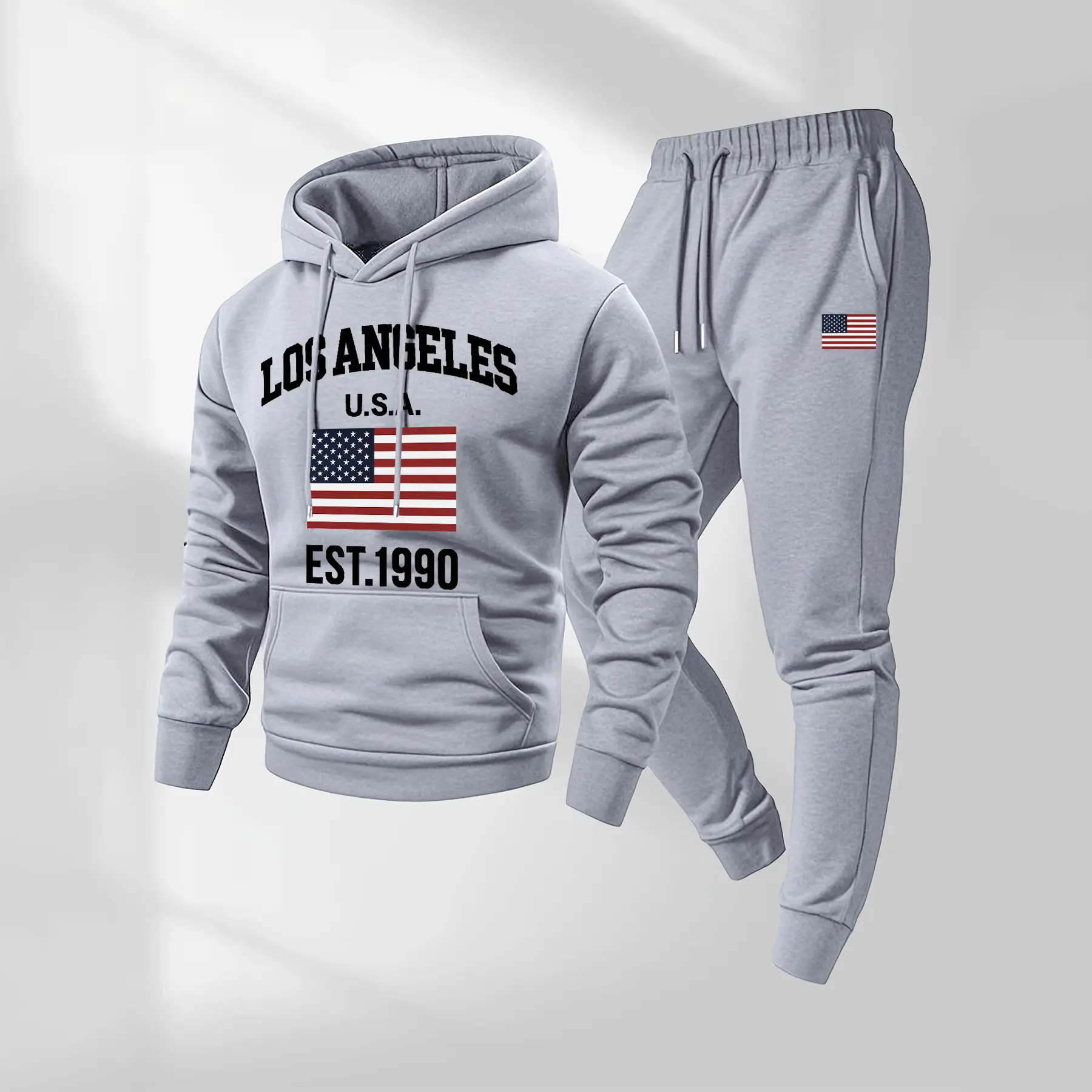 Men's Los Angeles USA Letter  Print Hoodie and Drawstring Sweatpants Set, Menswear, Casual Athletic Long Sleeve Hooded Jacket & Trousers for Fall & Winter, Men's Clothing for Daily Wear, Sportswear Indoor Outdoor, Tracksuit, Athleisure
