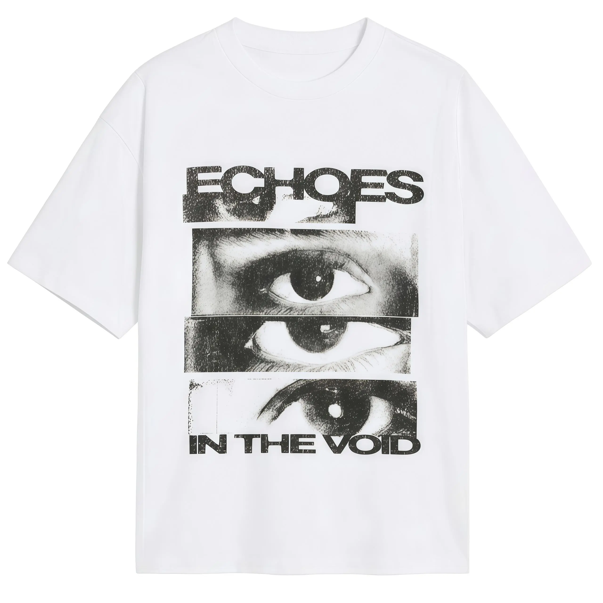 Echoes In The Void Graphic T-Shirt Artistic Eye Print Retro Glitch Art Tee Men's Casual Cotton Menswear Crewneck Stylish Short Sleeves Tshirts Top Womenswear Streetwear Tshirt Summer Shortsleeve