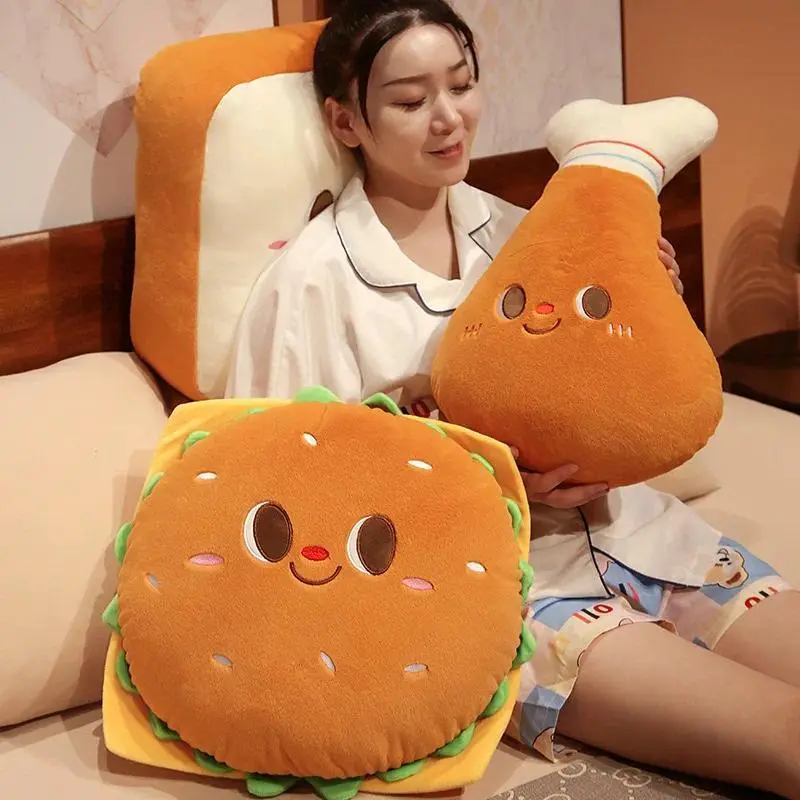 Delicious Food Theme Fried Chicken Burger Short Plush Toy - Super Soft PP Cotton Stuffed Pillow, Halloween Gift for 3+ Yr Unisex Kids, Retail & Bulk Transportation Available, Delicious Food Toy