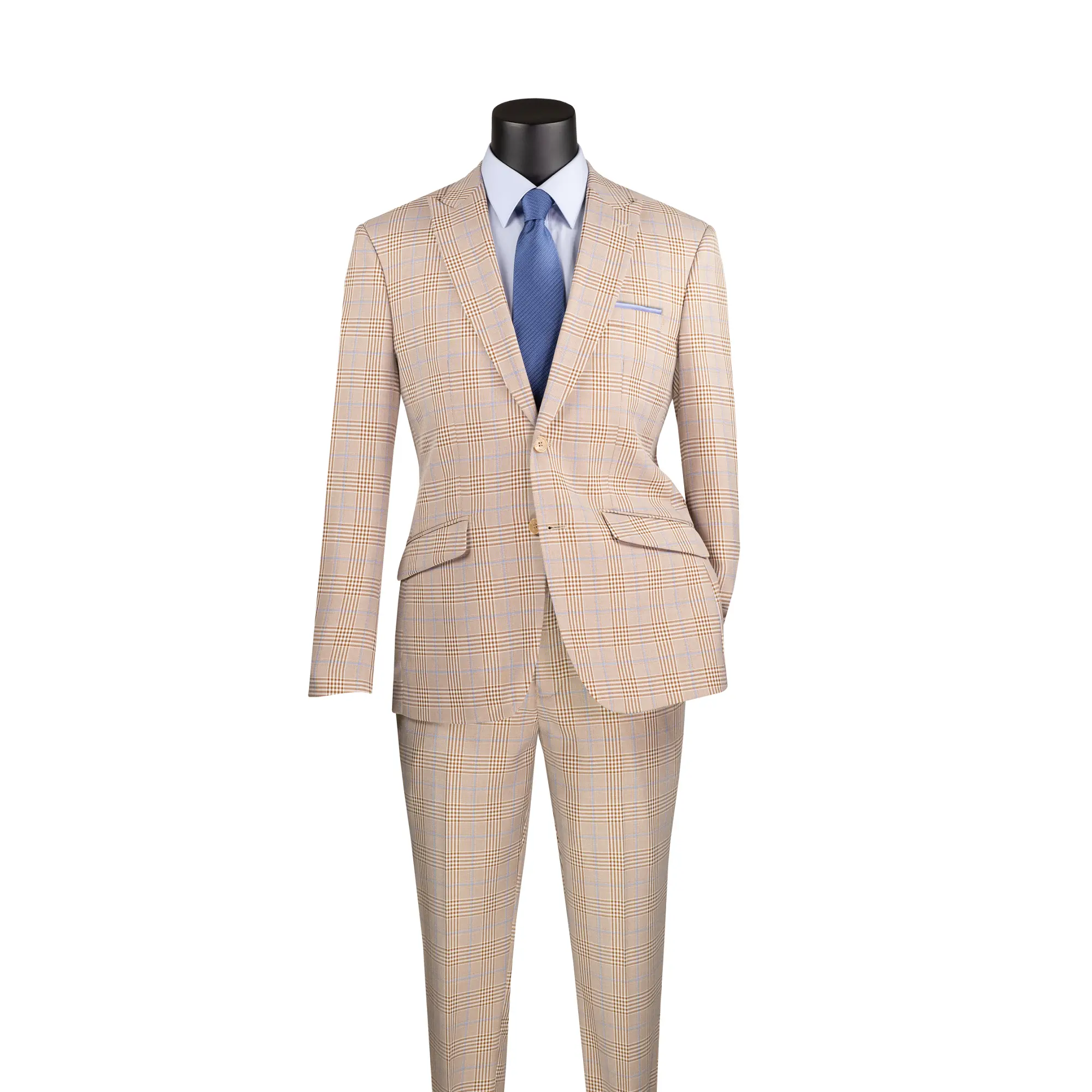 Moderno Collection: Beige 2 Piece Glen Plaid Single Breasted Slim Fit Suit