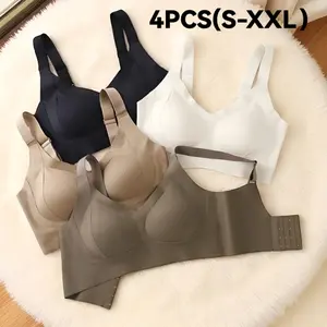 2/4PCS Women's Solid Color Wireless Bra, Comfortable Breathable Push Up Bra, Soft Lightweight Lingerie for All Seasons, Womenswear Wire-Free Push-Up Sport Bra Lingerie