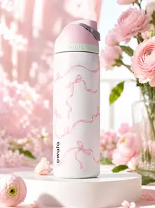 Owala FreeSip 32oz Stainless Steel Water Bottle Pink Bow Ribbon Print