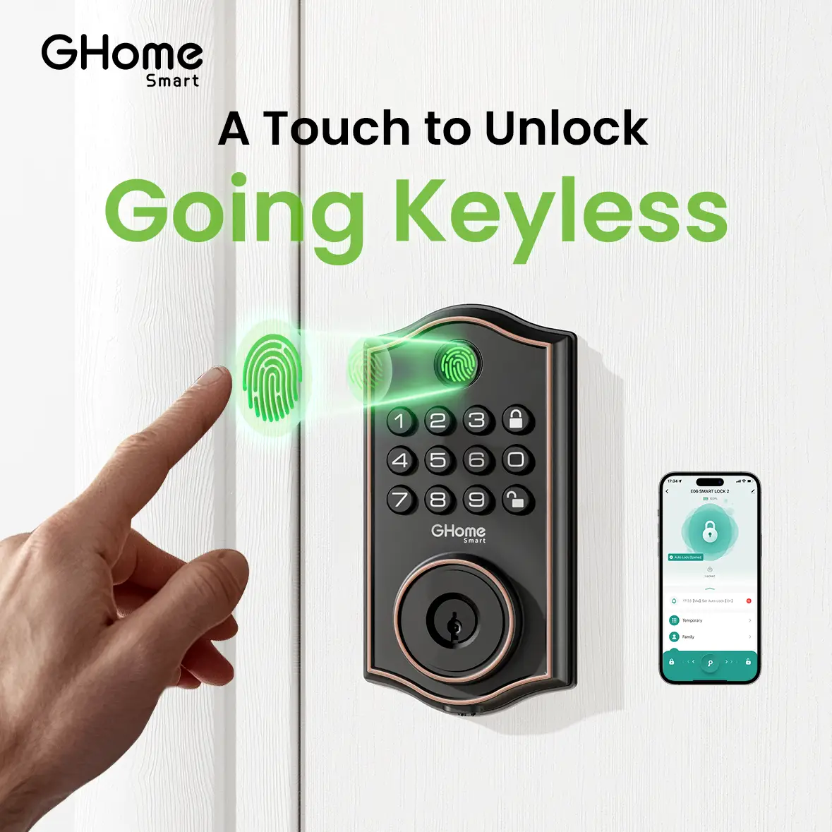 GHome Smart Fingerprint Door Lock Keyless Entry Deadbolt 4 in 1 Lock for Front Door App Control - 6 Months Battery Life, Springtok Electronic Password