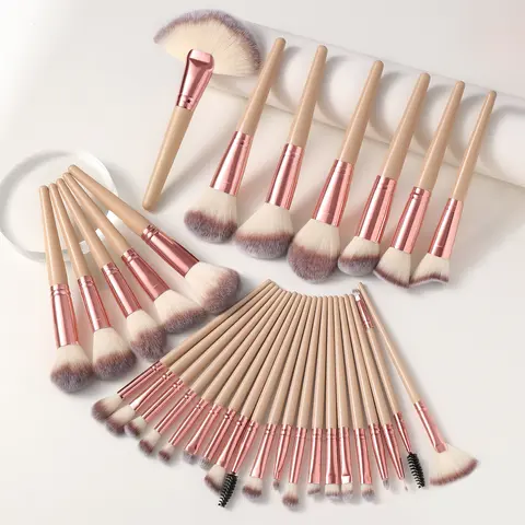 Unisex 32-Piece All-Skin Friendly Synthetic Fiber Brush Makeup Set - Daily Use Face & Eyeshadow Tools Including Powder, Foundation, Blush, Concealer, Halo Dye & Blending Tools