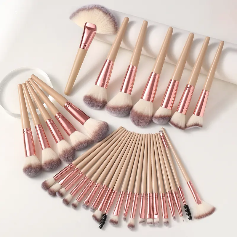 Unisex 32-Piece All-Skin Friendly Synthetic Fiber Brush Makeup Set - Daily Use Face & Eyeshadow Tools Including Powder, Foundation, Blush, Concealer, Halo Dye & Blending Tools