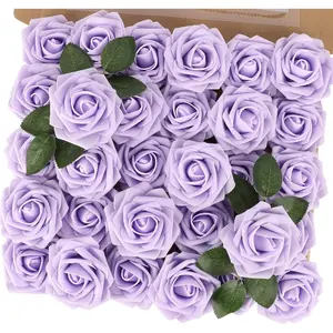 MACTING Artificial Lavender Flowers 30PCS Real Touch Fake Flowers with Stem Soft Foam Roses DIY Wedding Bouquet Boutonniere Table Centerpieces Party Summer Home Decorations