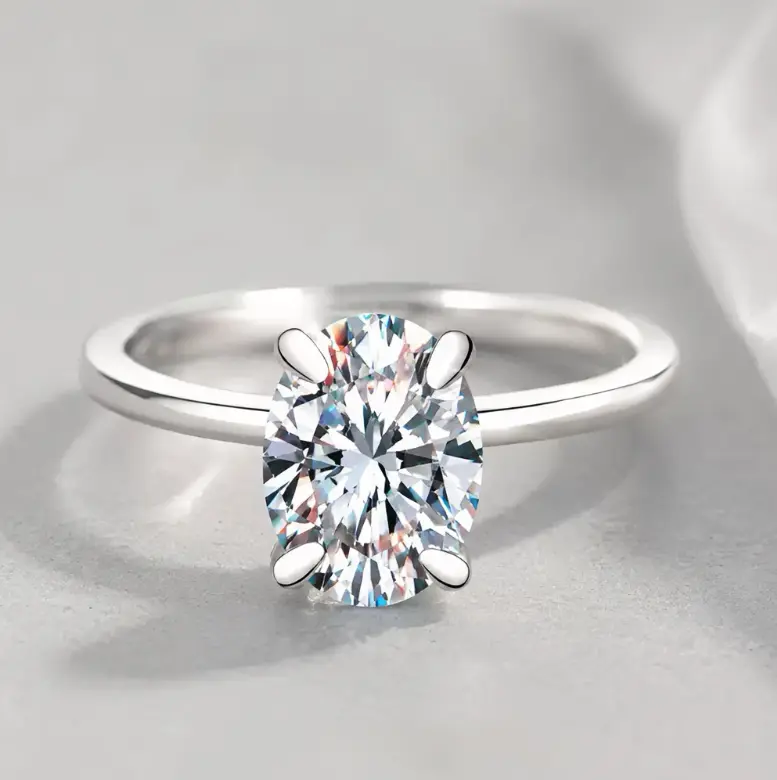 Solitaire Moissanite Engagement Ring for Women, S925 Sterling Silver with Modern Twist Band, Oval Cut D Color VVS1 Fine Jewelry