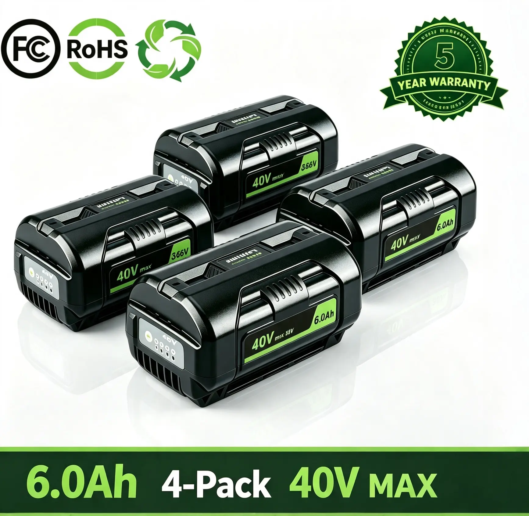 4-Pack 40V 6.0Ah Lithium Replacement Battery for Ryobi OP40401, OP40602, OP4026, OP40501, OP40261 40V Cordless Power Tools (Replaces OP4040)