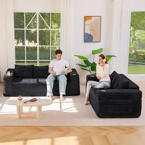 MAXYOYO Boneless Couch and Loveseat Sets for Small Spaces, Mini Love Seat Floor Couch with Cup Holders and Pillows, Upholstered Cloud Couch for Bedroom Apartment, No Assembly Required