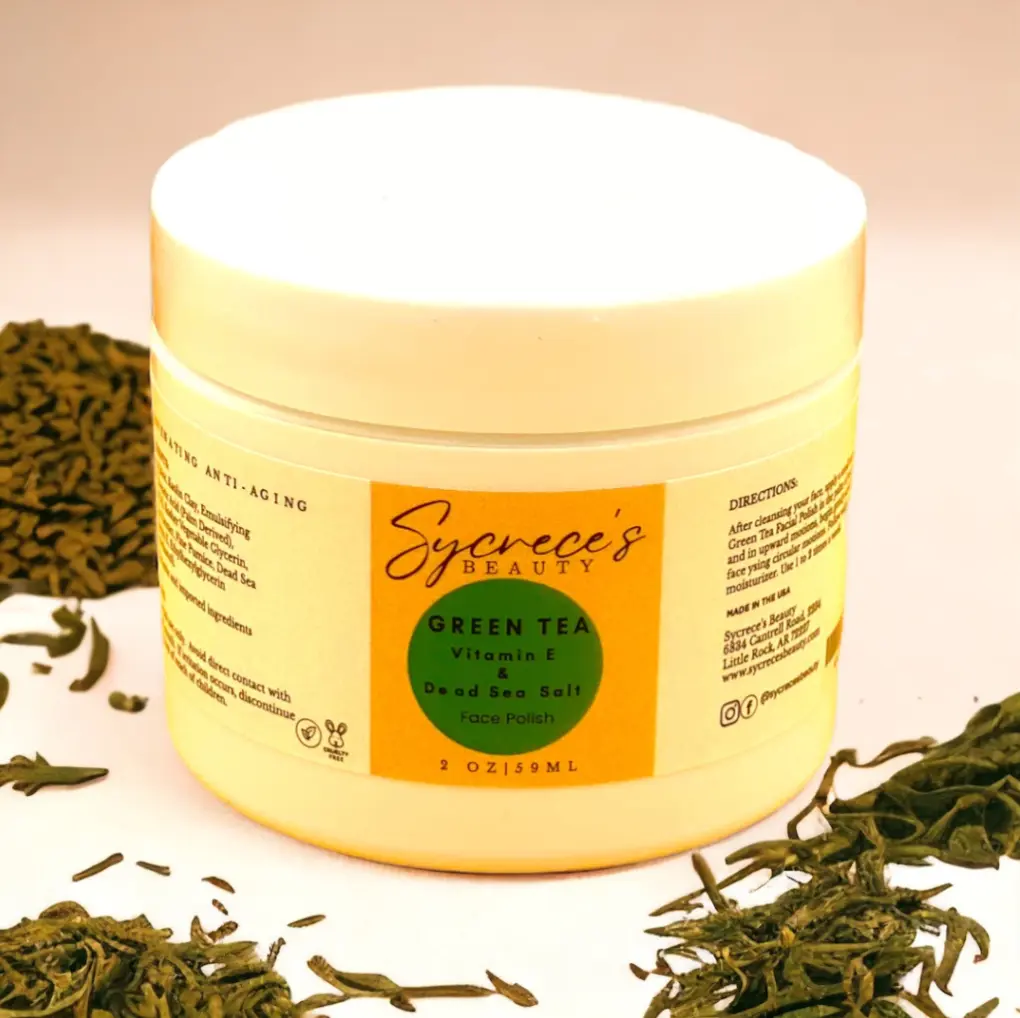 Green Tea w/ Vitamin E and Dead Sea Salt Face Polish Exfoliant Facial Rejuvenating Skincare