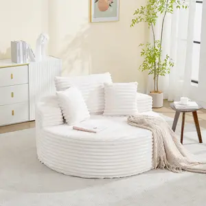 Beige Oversized 54.7 Inch Corduroy Chaise Lounge Chair with 3 Pillows Deep Seat Round Cloud Couch Modern Frameless Reading Chair No Assembly for Living Room Bedroom Apartment