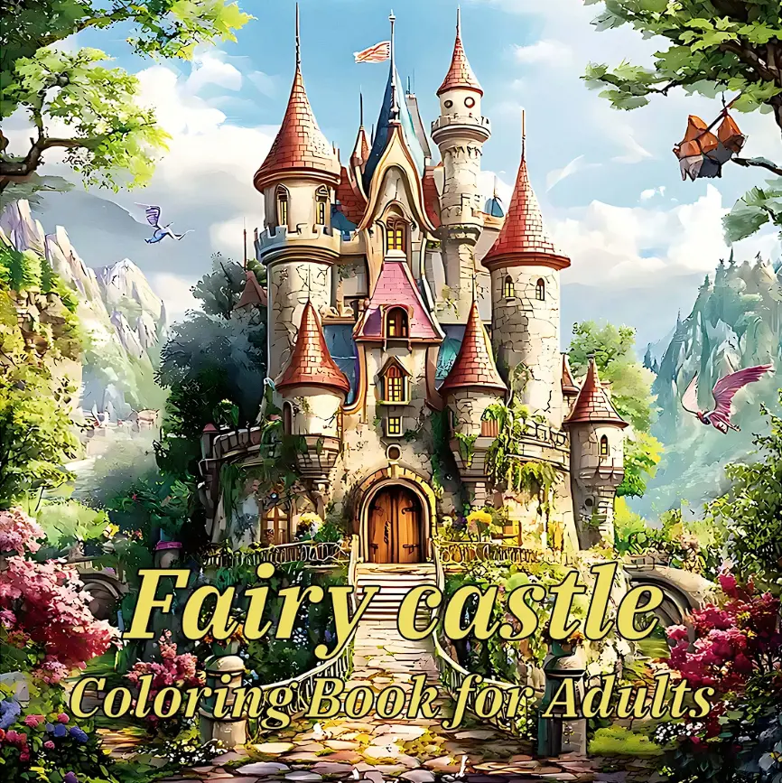 Cozy Fairy Castle Adult Coloring Pages: 24 Detailed Fantasy Architecture & Steampunk Scenes for Stress Relief (20x20cm)