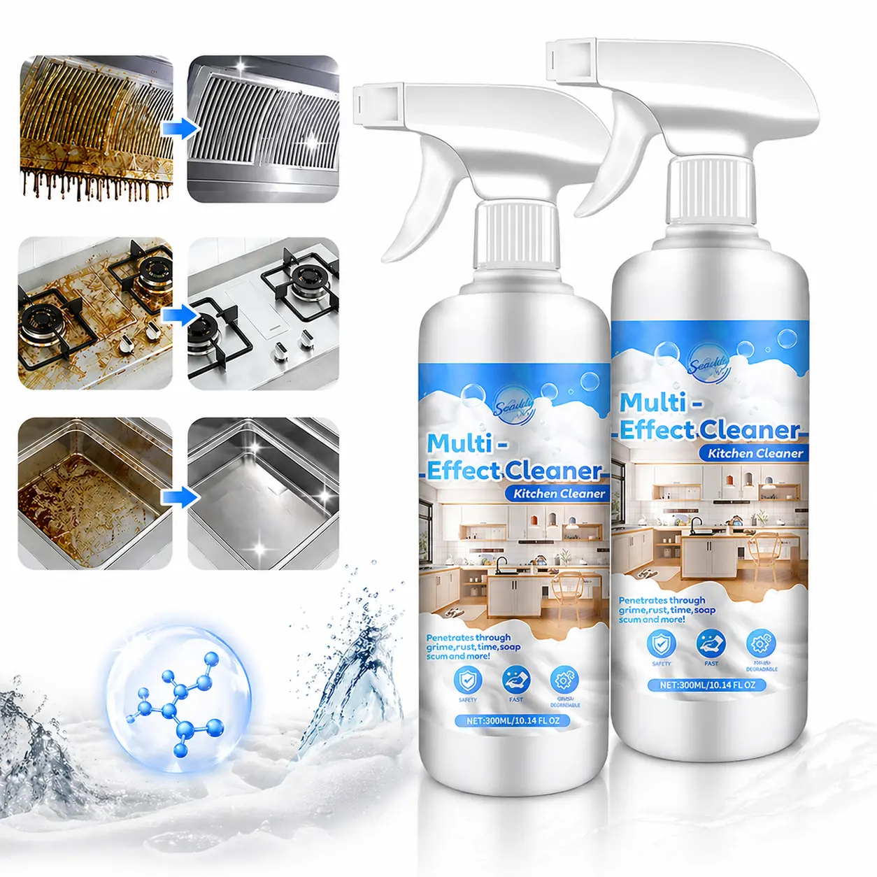Snowlily 2-Pack Ready-to-Use Kitchen Foam Cleaning Spray, Powerful Citrus-Scented Safe Degreasing Multipurpose Remover, Fast-Acting No-Scrub Cleaner for Range Hood & Stove, Household Essential Supply, Degreasing Kitchen Cleaners, Multipurpose Kitchen Clea