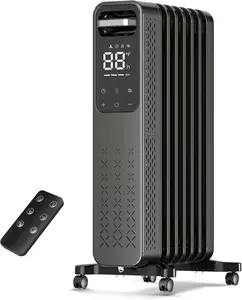 R.W.FLAME Oil Filled Radiator Heater, 1500W Portable Space Heater with Remote & Digital Thermostat, 4 Modes, 24H Timer, Child Lock, Overheat & Tip-Over Protection, Ultra Quiet for Indoor Use, Grey